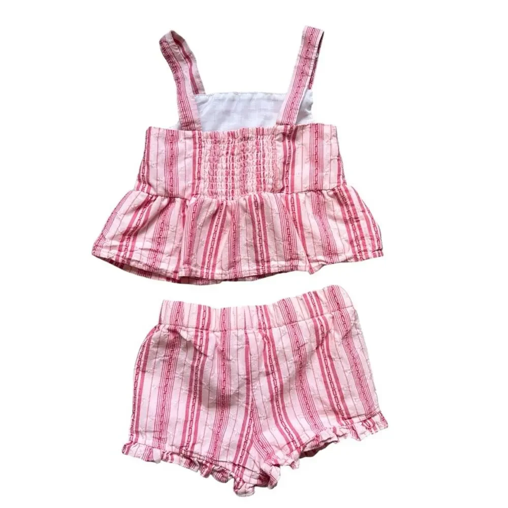 Btween Matching Red and Pink Striped Tank Top and Shorts Set - Size 4 - Picture 3 of 4